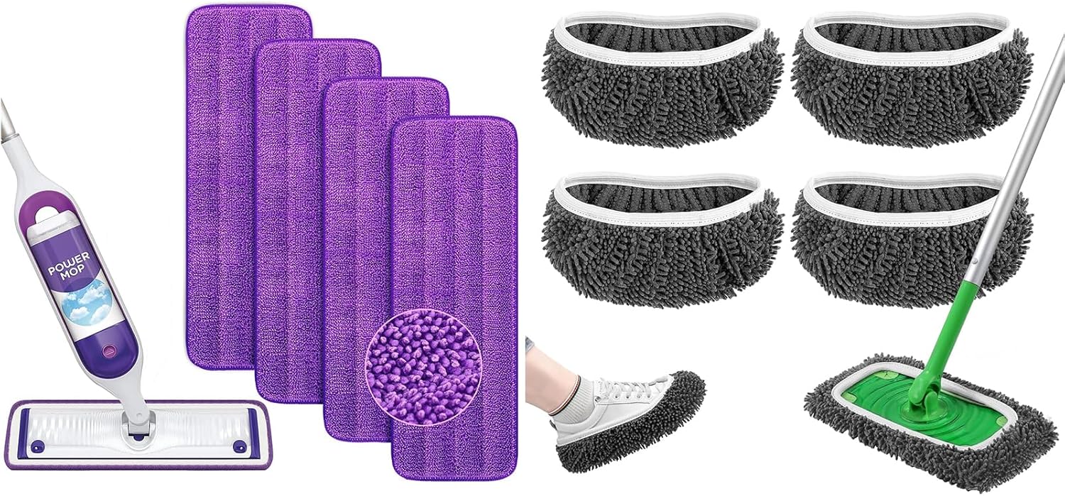 Reusable Power Mop Refills Pads Compatible with Swiffer PowerMop Mop 4 Pack & Reusable Wet Pads Refill Compatible with Swiffer Sweeper Mop 4 Pack (Mop is not Included) - Image 1