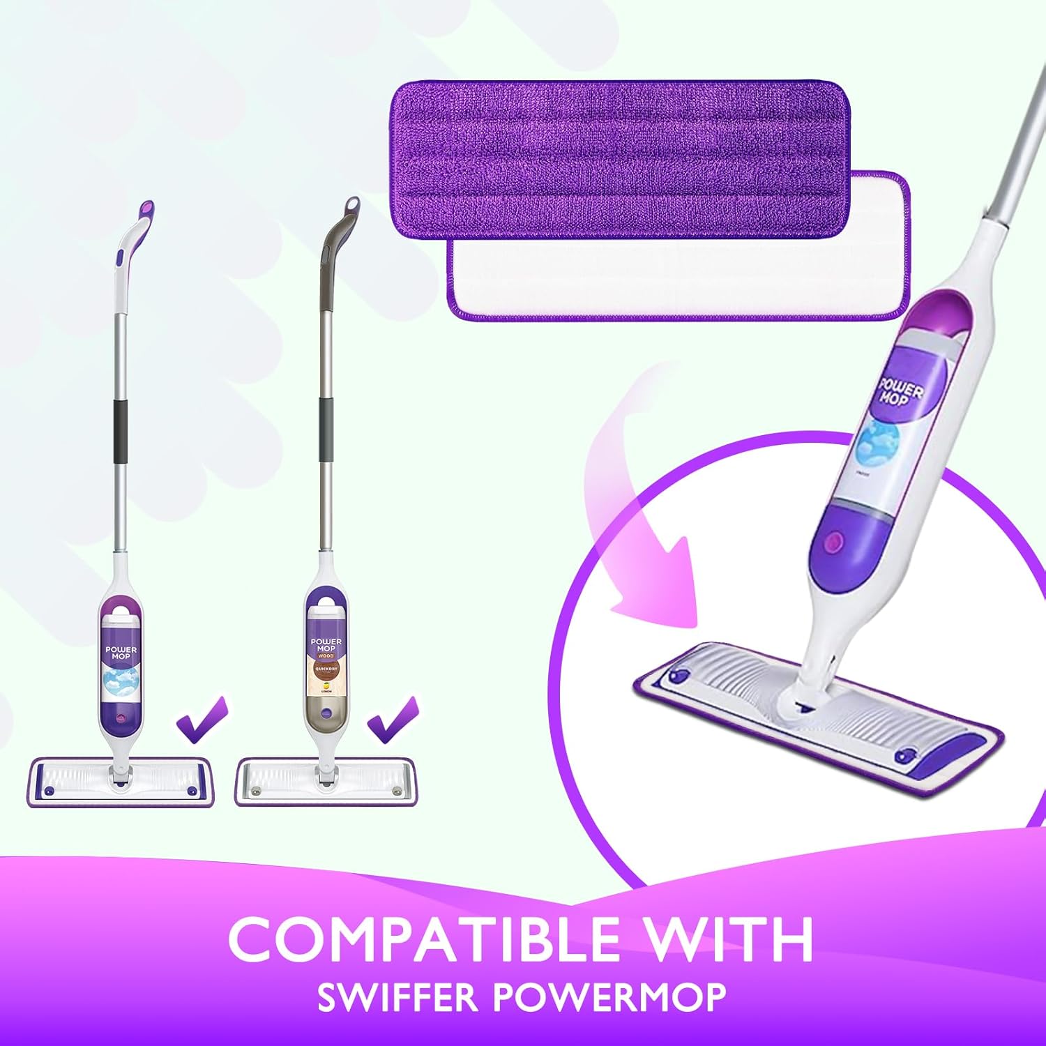 Reusable Power Mop Refills Pads Compatible with Swiffer PowerMop Mop 4 Pack & Reusable Duster Refill Compatible with Swiffer Hand Duster 4 Pack(Handle is Not Included) - Image 2