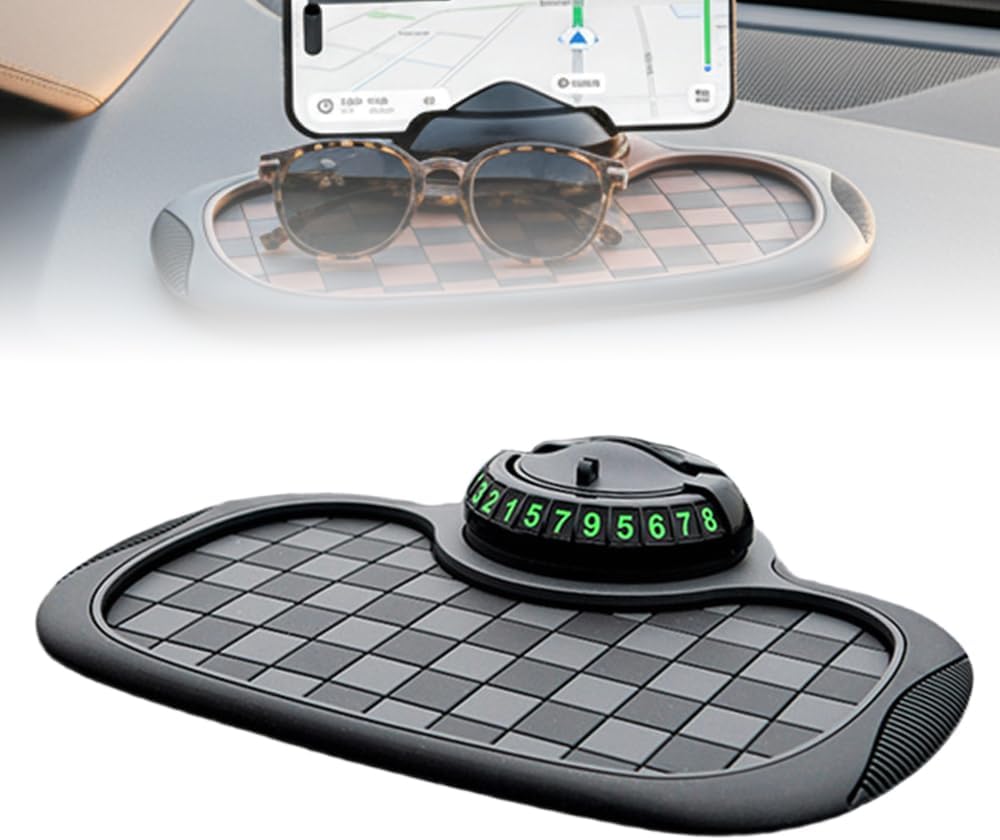 Mobile Phone Bracket Anti-Slip Mat, Multifunction Car Dashboard Mat with Temporary Parking Number, Large Universal Fit Anti-Slip Mat for Phones, Sunglasses and Keys Gadget (Black-Gray) - Image 1