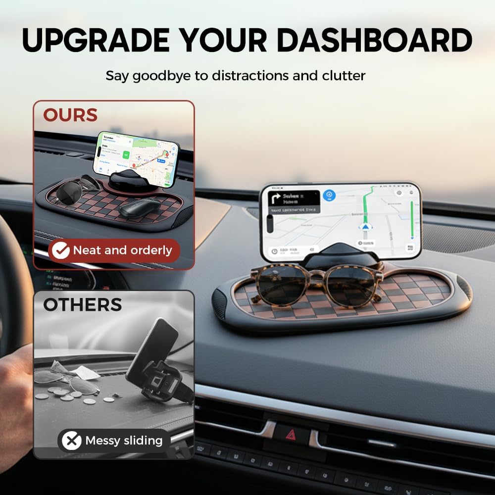 Mobile Phone Bracket Anti-Slip Mat, Multifunction Car Dashboard Mat with Temporary Parking Number, Large Universal Fit Anti-Slip Mat for Phones, Sunglasses and Keys Gadget (Black-Gray) - Image 4