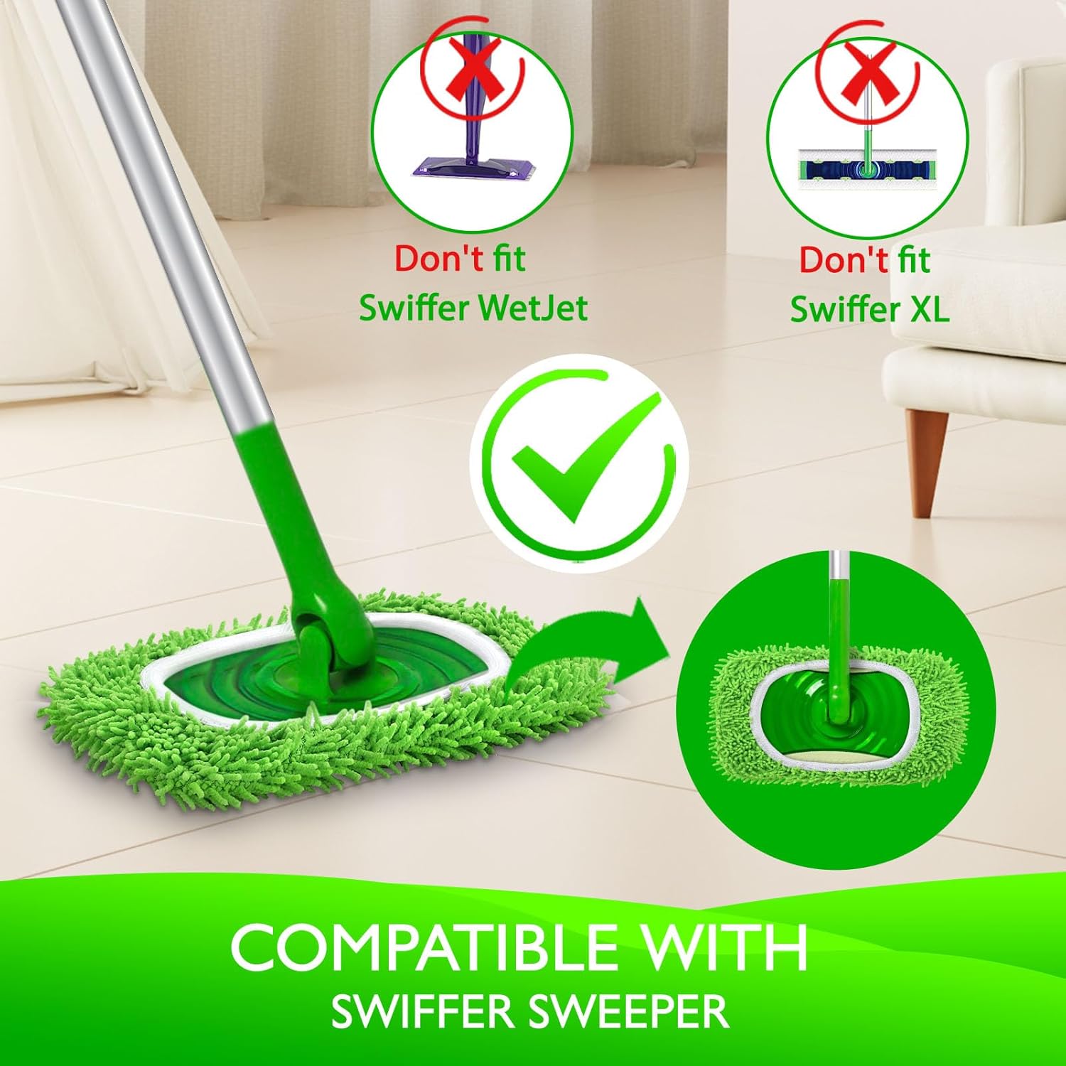 Reusable Microfiber Mop Pads Compatible with Swiffer Sweeper- 4 Pack & 2 Pack Dry & Wet XL Pads (Mop is not Included) - Image 2