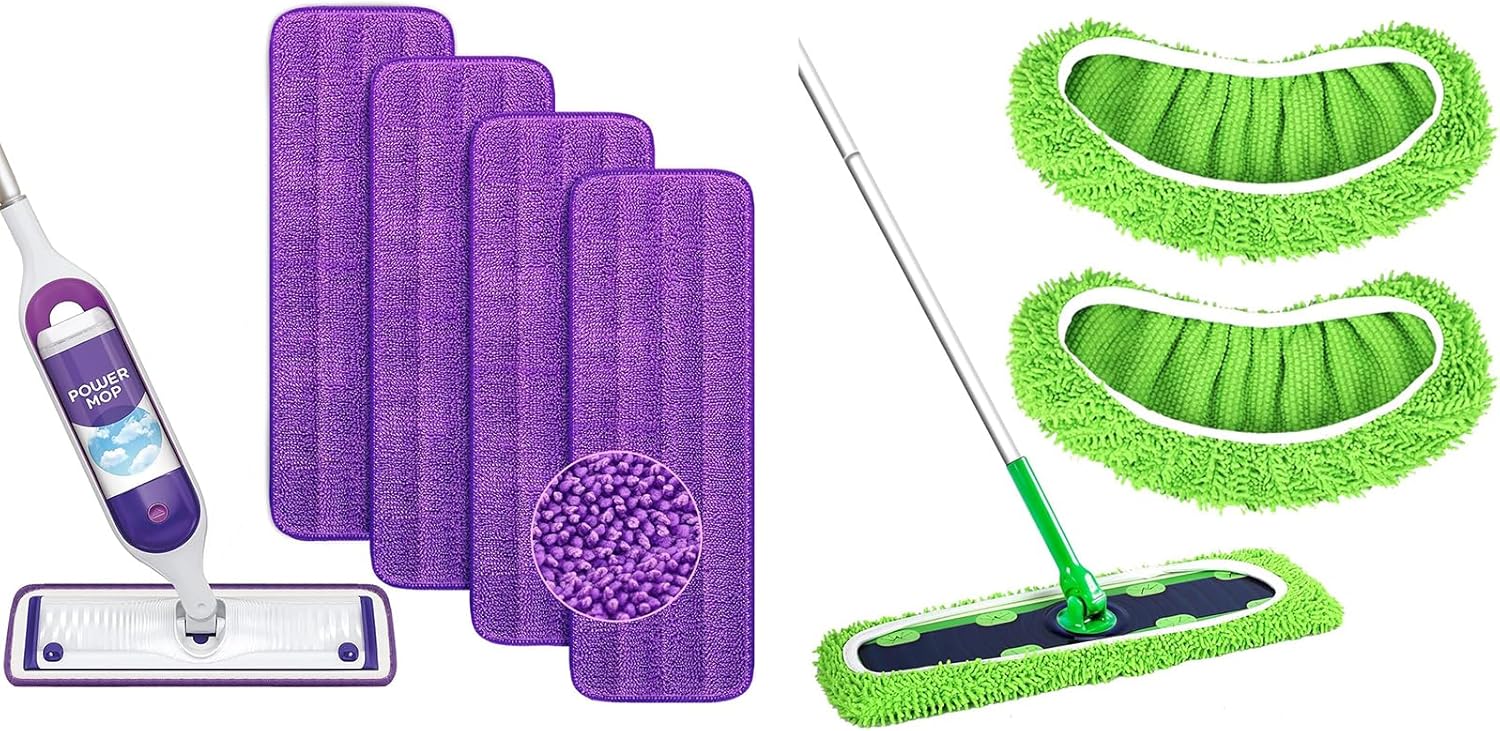 Reusable Power Mop Refills Pads Compatible with Swiffer PowerMop Mop 4 Pack & 2 Pack Dry & Wet XL Pads - Image 1
