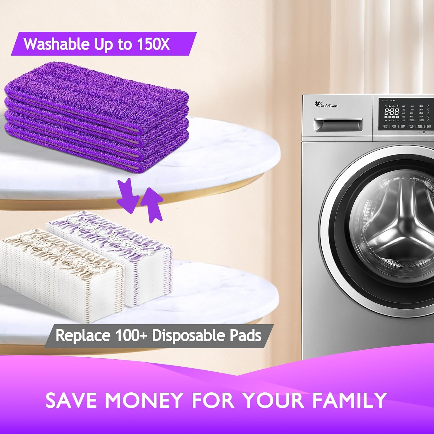 Reusable Power Mop Refills Pads Compatible with Swiffer PowerMop Mop 4 Pack & 2 Pack Dry & Wet XL Pads - Image 4