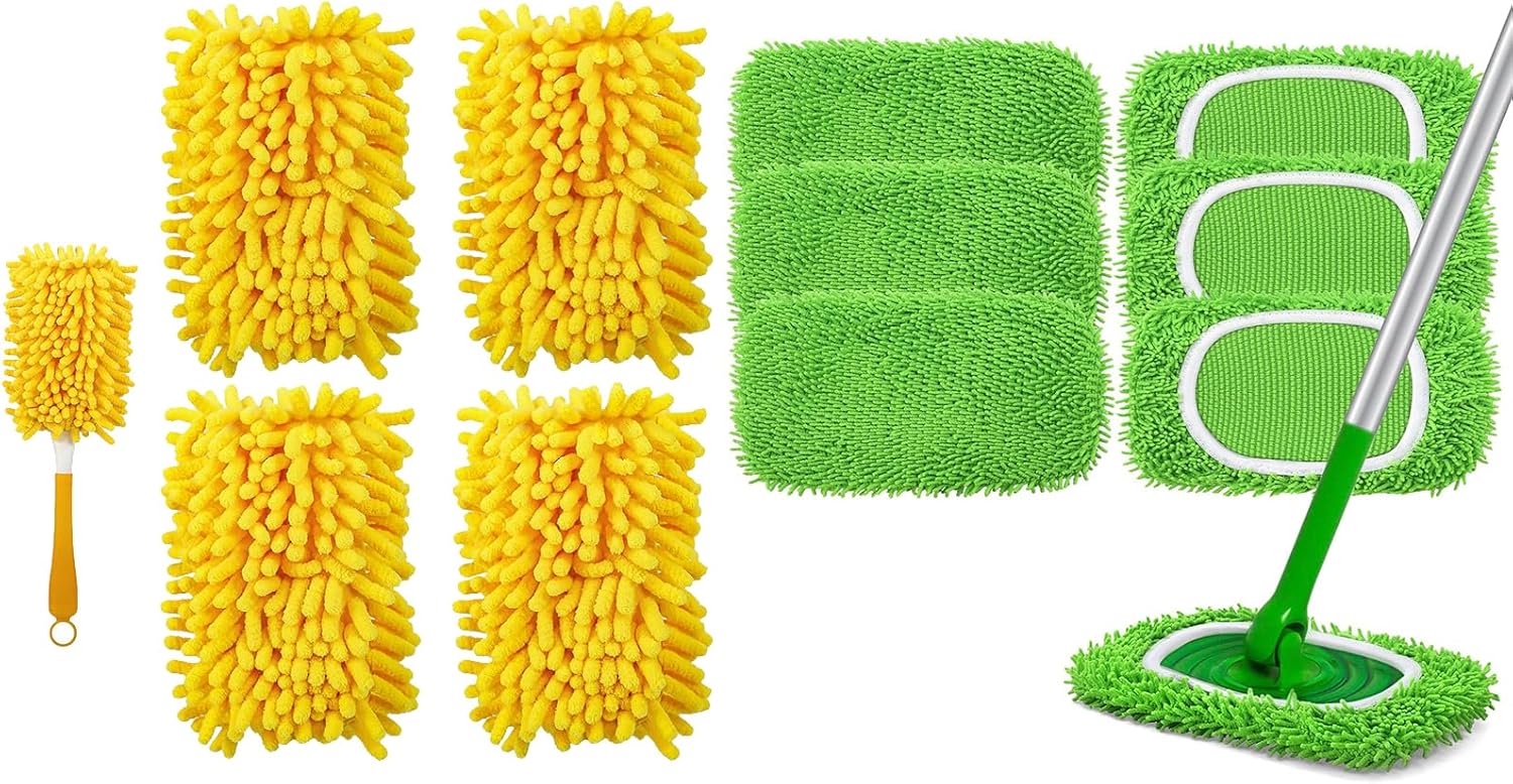 4 Pack Reusable Duster Refill for Swiffer Hand Duster & 6 Pack Reusable Microfiber Mop Pads for Swiffer Sweeper Mop - Image 1