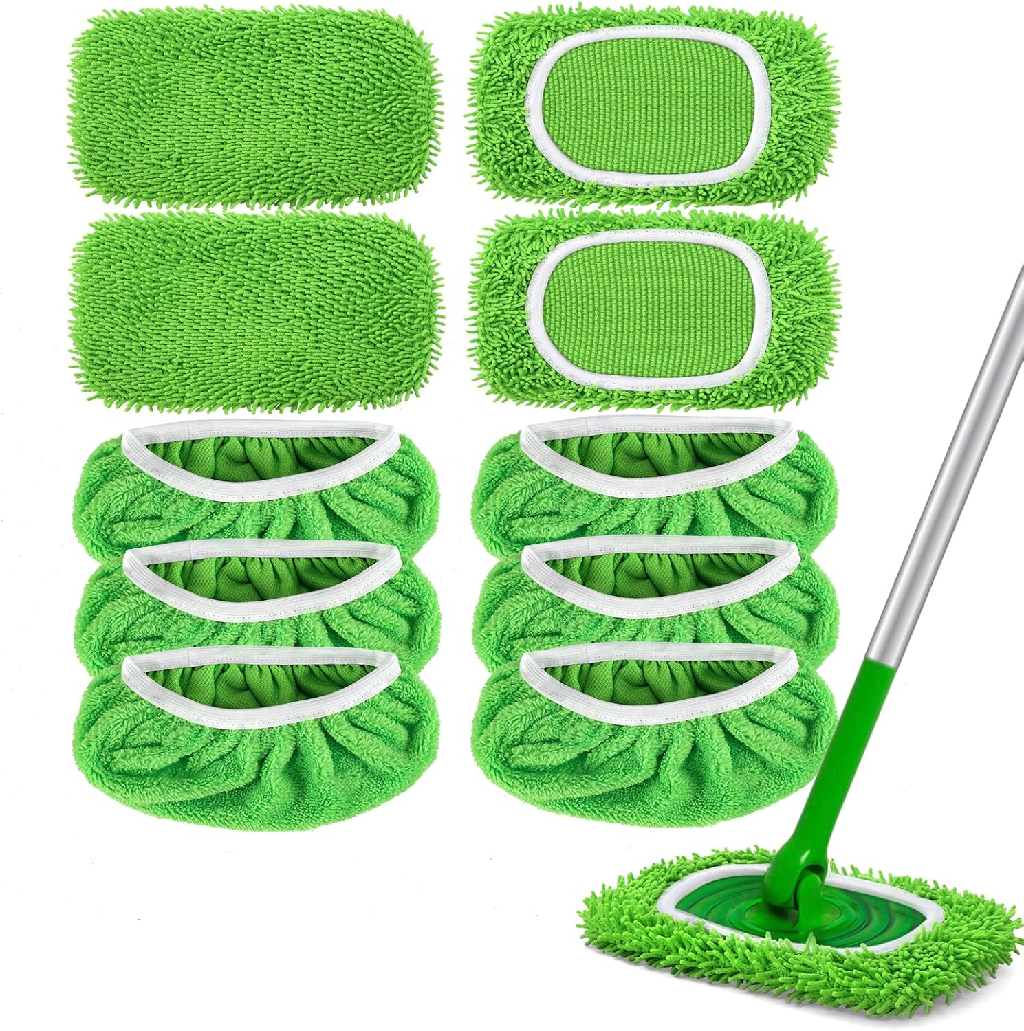 4+6 Pack Reusable Microfiber Mop Pads Compatible with Swiffer Sweeper- Dry Sweeping Cloths & Wet Mopping Cloths - Washable Wet Pads Refill for Mopping Floors (Mop is not Included) - Image 1