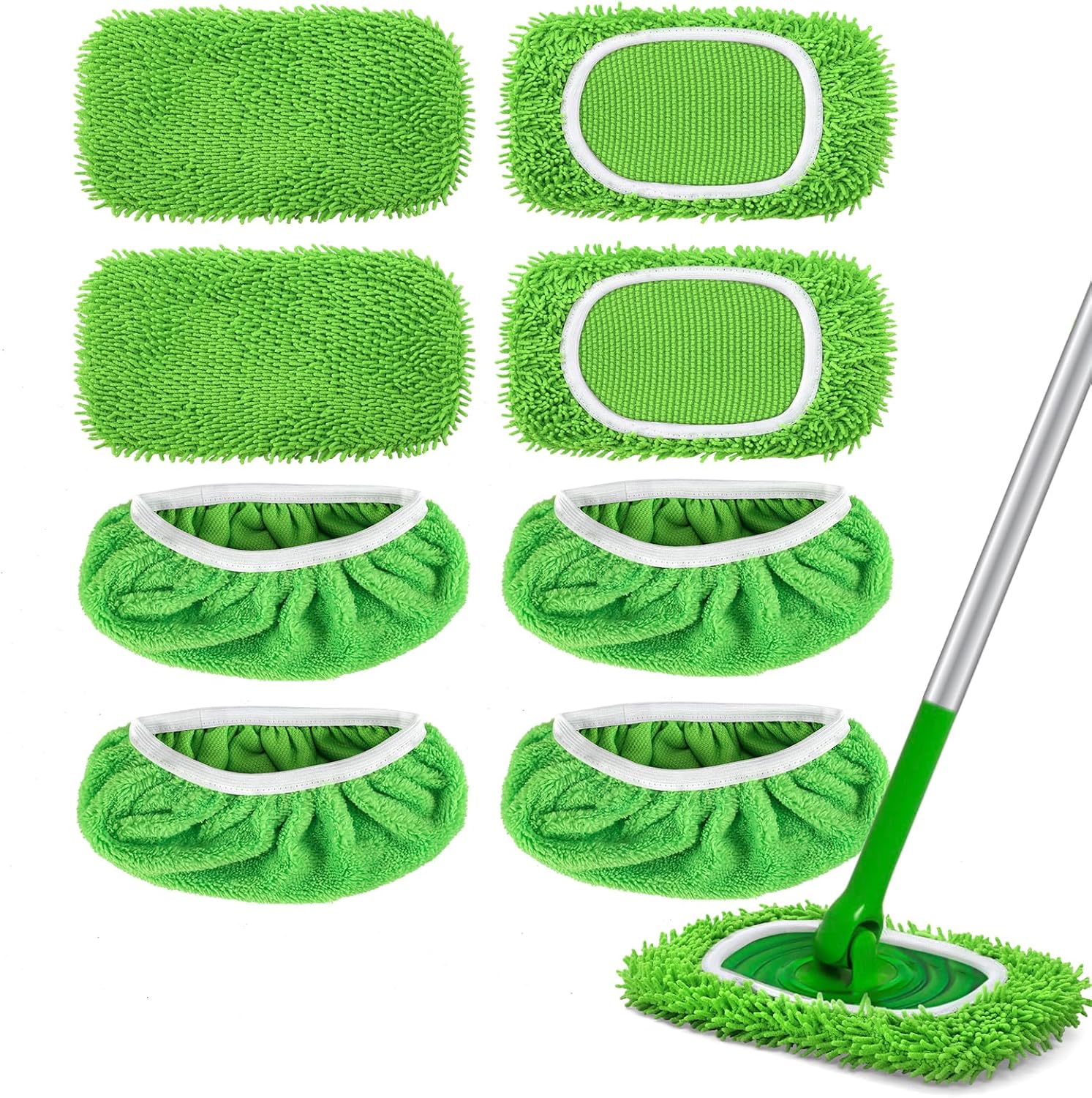 4+4 Reusable Microfiber Mop Pads Compatible with Swiffer Sweeper- Dry Sweeping Cloths & Wet Mopping Cloths - Washable Wet Pads Refill for Mopping Floors (Mop is not Included) - Image 1