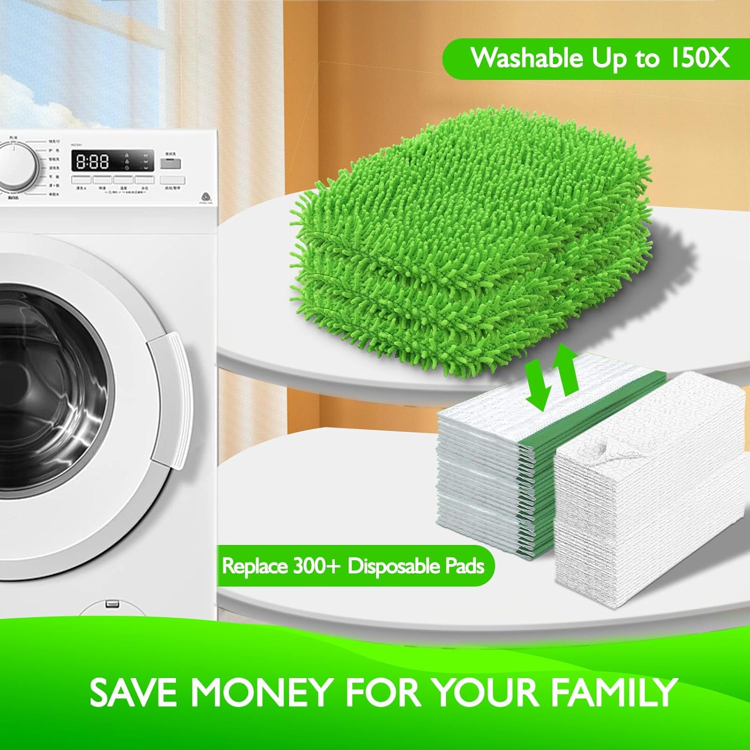 4+4 Reusable Microfiber Mop Pads Compatible with Swiffer Sweeper- Dry Sweeping Cloths & Wet Mopping Cloths - Washable Wet Pads Refill for Mopping Floors (Mop is not Included) - Image 6