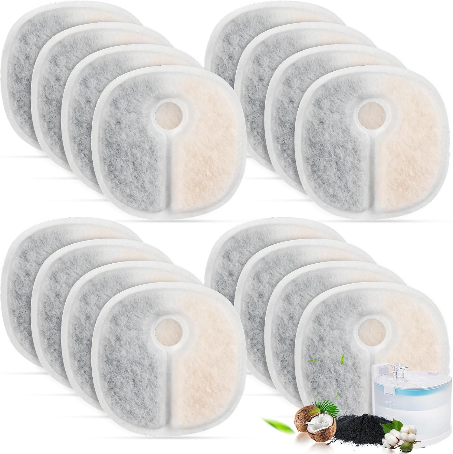 Filter Replacements Compatible with E1/E1+ Cat Fountain (2L/67oz), 16 Pack refills of 1 Year Set for Pet Water Fountain - Image 1
