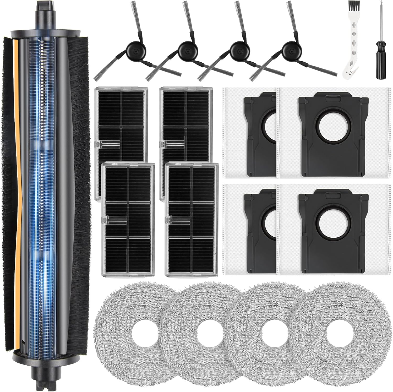19 Pcs TriCut Brush Accessories Kit for Dreame X40 Ultra/X40 Master/L40 Ultra/Mova P10 Pro Ultra/Mova P50 Pro Ultra, include 1 Brush, 4 Dust Bags, 4 Filters, 4 Mop Pads, 4 Side Brushes, 2 Tools - Image 1