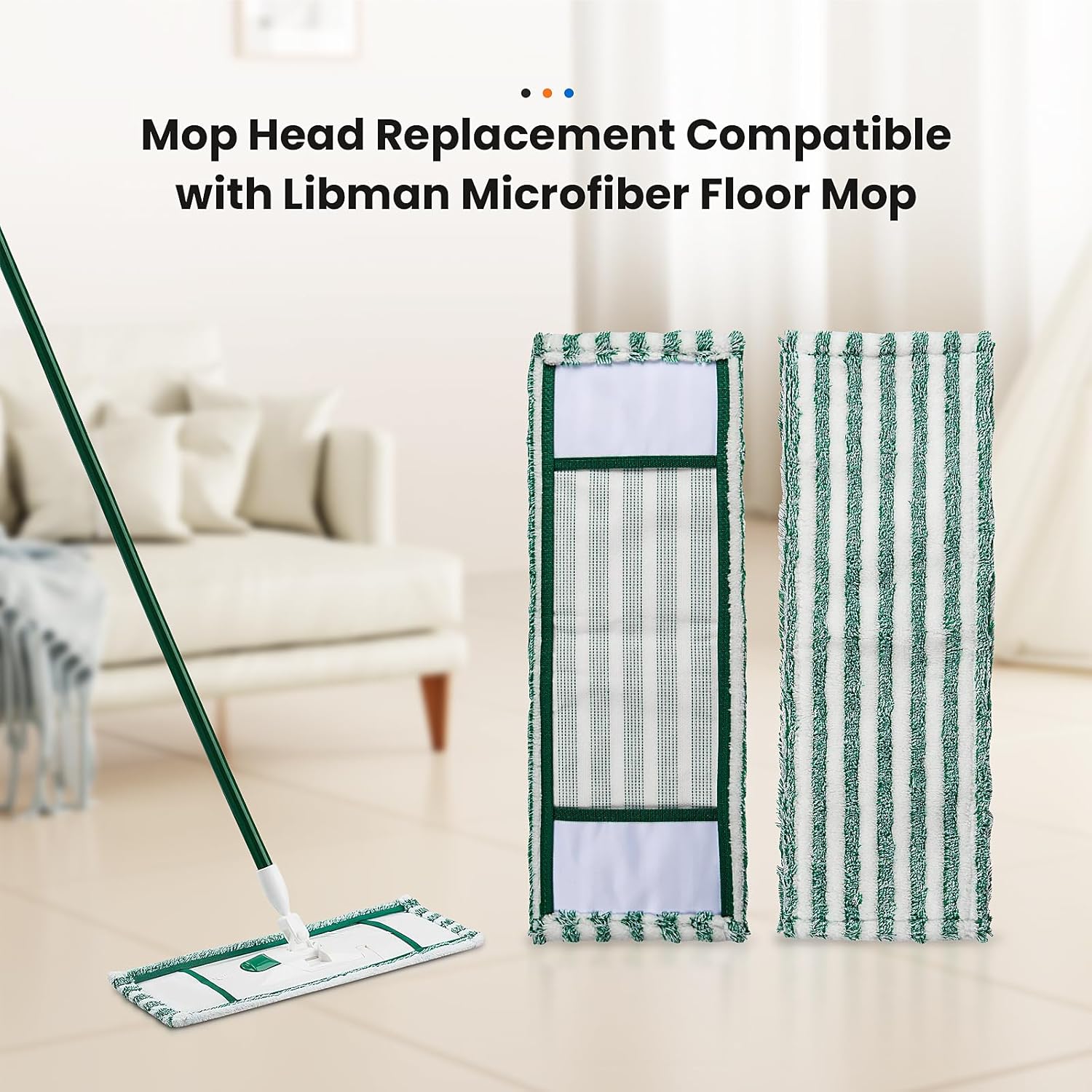 4 Pack Microfiber Mop Heads for Libman Microfiber Floor Mop, Mop Pads Refills for Libman Mop Head Replacement, Reusable & Washable Pads for Multi-Surface Floors, Wet & Dry Cleaning Pad - Image 2
