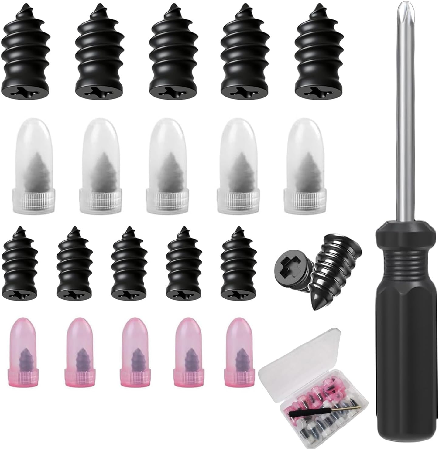 Tire Repair Nails Kit with 2 Sizes, Screw in Tire Repair Plugs with Box and Screwdriver, Fast Self-Service Tire Repair Tools for Car, Motorcycle, Truck, Tractor (20 pcs) - Image 1