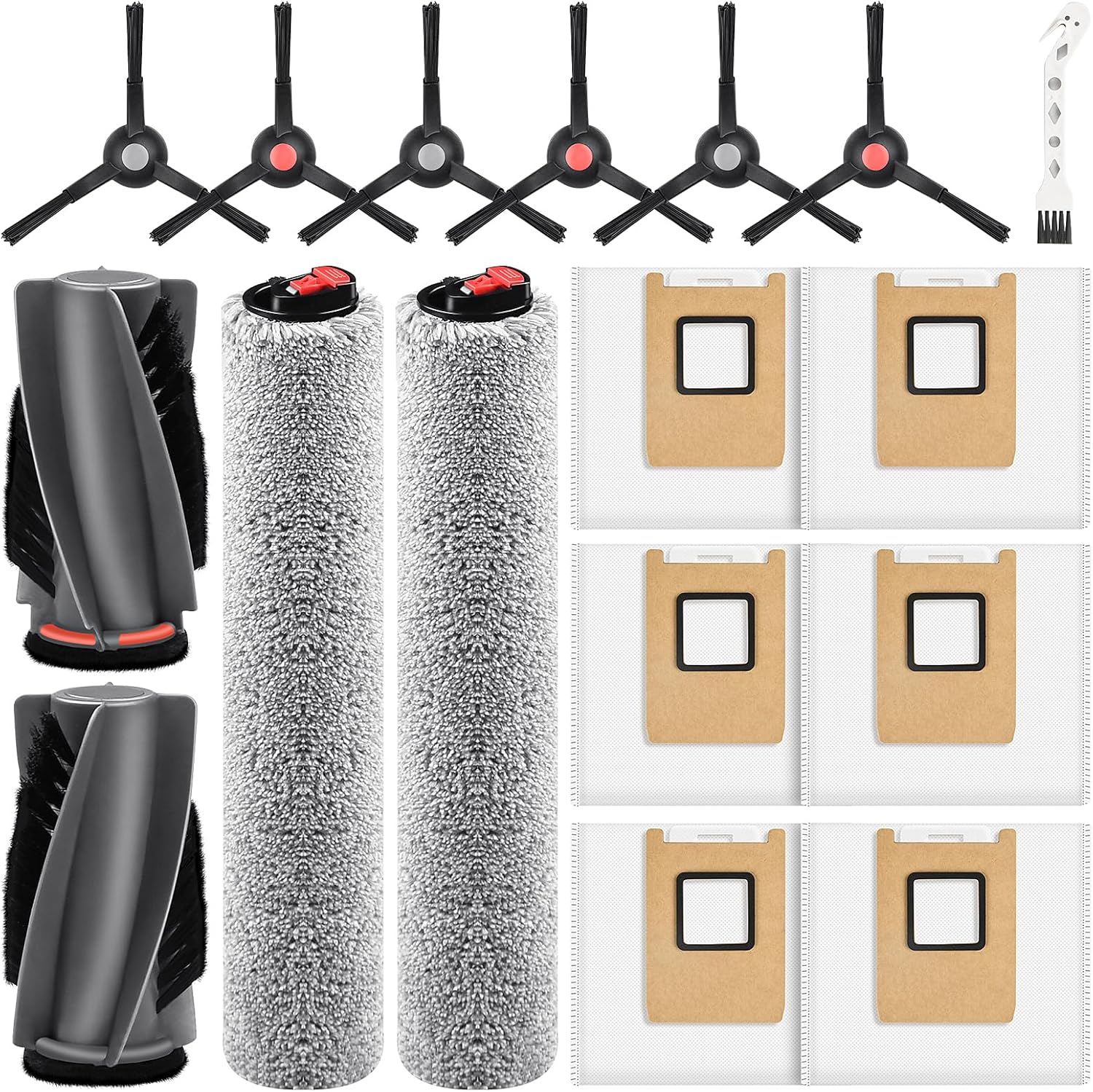 Accessories Kit Compatible with eufy E28 Omni / E25 Omni Robot Vacuum, Replacement Parts Include 1 Set (2) Main Brushes, 6 Dust Bags, 2 Roller Mops, 6 Side Brushes, 1 Cleaning Tool - Image 1