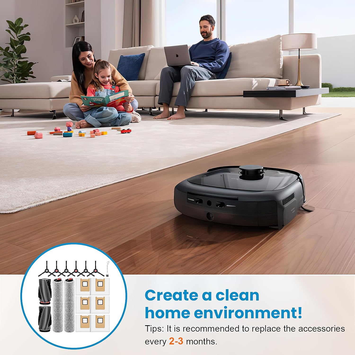 Accessories Kit Compatible with eufy E28 Omni / E25 Omni Robot Vacuum, Replacement Parts Include 1 Set (2) Main Brushes, 6 Dust Bags, 2 Roller Mops, 6 Side Brushes, 1 Cleaning Tool - Image 7