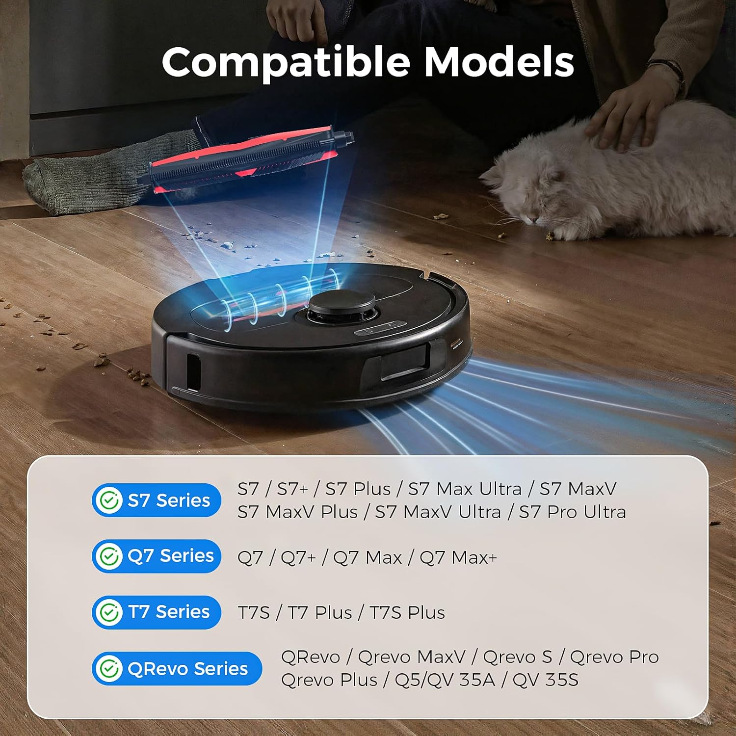 TriCut Brush for Roborock S7/S7 Plus/S7 MaxV/S7 MaxV Plus/S7 MaxV Ultra/S7 Pro Ultra/QV35A/QV35S/Q5/Qrevo Series/Q Revo/Qrevo Pro/Qrevo Plus/Q7 Series/T7S Series Robot Vacuum, Hair-Detangle Main Brush - Image 2