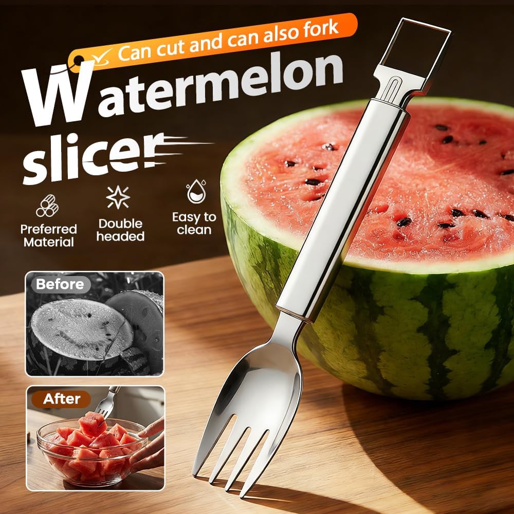 2-in-1 Stainless Steel Fruit Cutter, Upgraded Watermelon Slicer Tool, Portable Fruit Forks for Home, Kitchen and Camping (2 Pcs) - Image 2