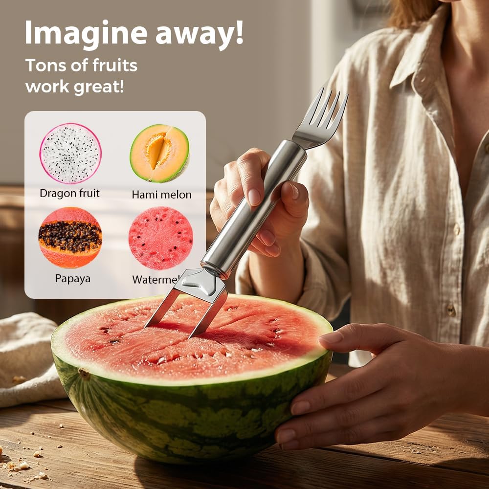 2-in-1 Stainless Steel Fruit Cutter, Upgraded Watermelon Slicer Tool, Portable Fruit Forks for Home, Kitchen and Camping (2 Pcs) - Image 6