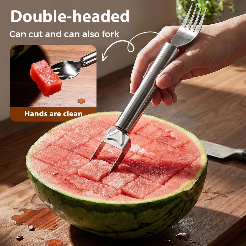 2-in-1 Stainless Steel Fruit Cutter, Upgraded Watermelon Slicer Tool, Portable Fruit Forks for Home, Kitchen and Camping (2 Pcs) - Image 7