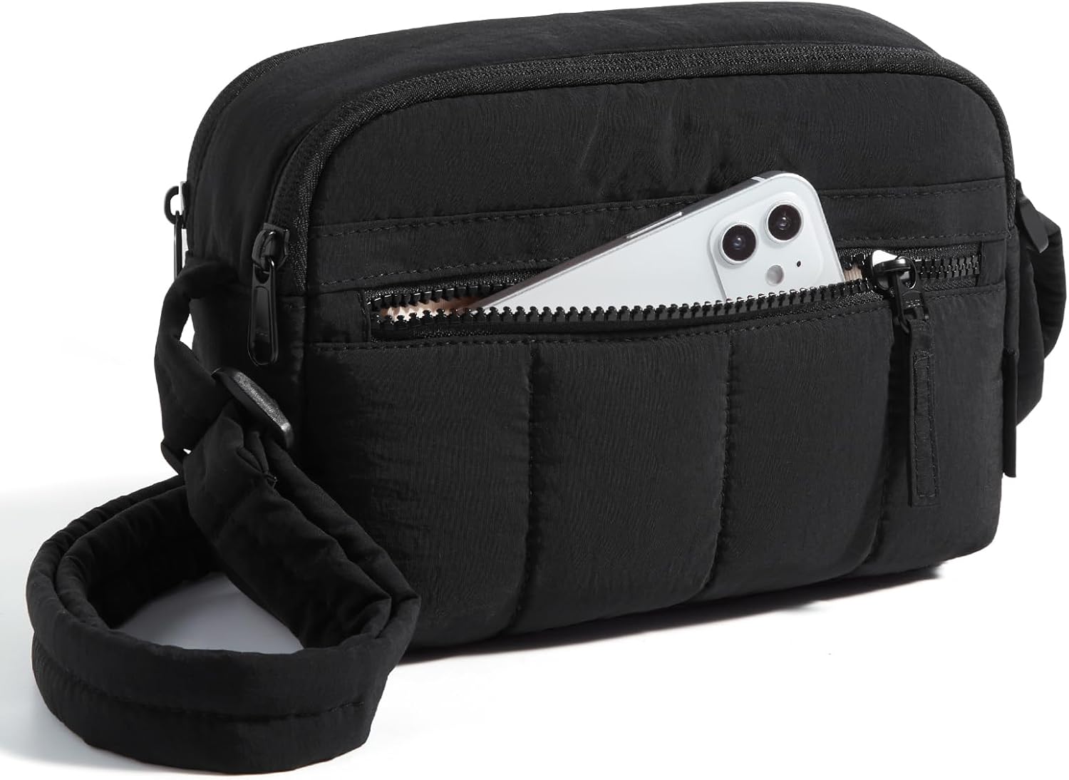 Cross Body Purse, Mini Crossbody Bags for Women Travel Purse, Puffy Shoulder Handbag Wallet with RFID Blocking Slots, Black-small - Image 1
