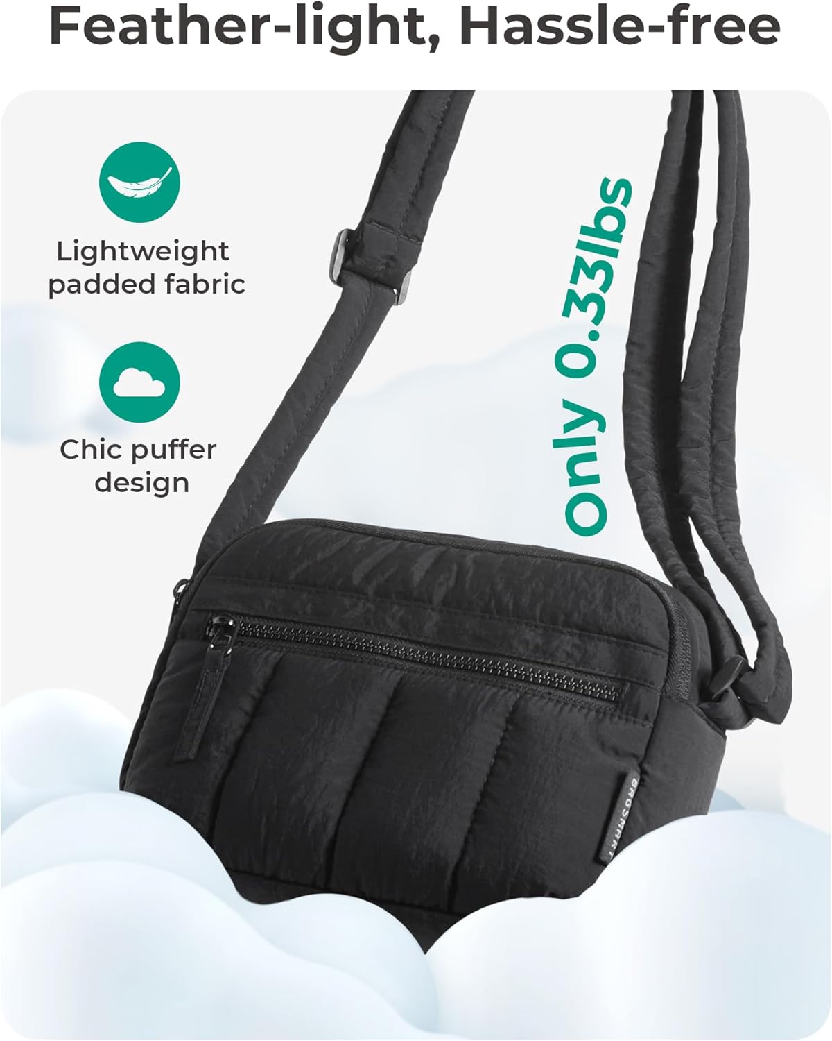 Cross Body Purse, Mini Crossbody Bags for Women Travel Purse, Puffy Shoulder Handbag Wallet with RFID Blocking Slots, Black-small - Image 4