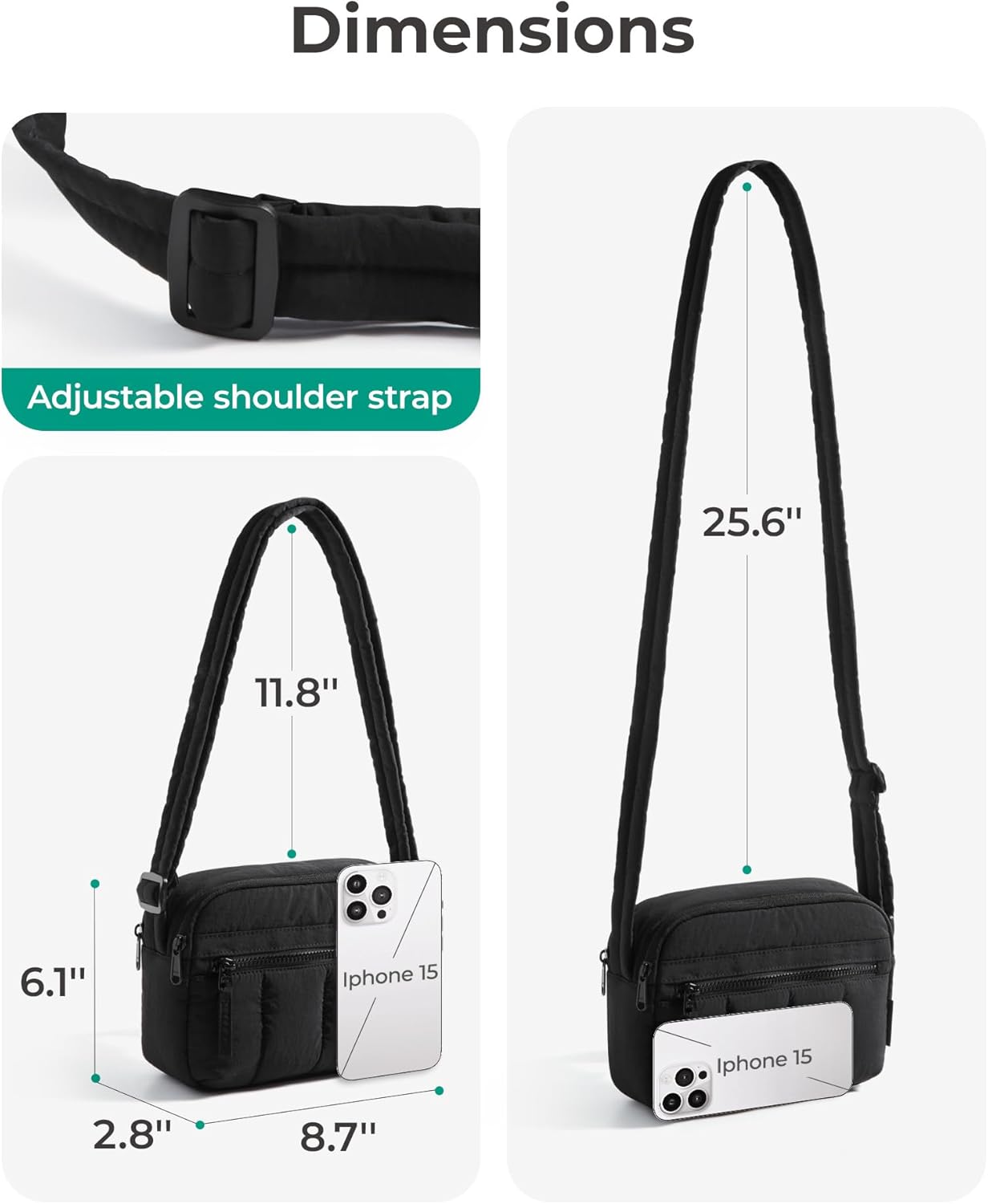Cross Body Purse, Mini Crossbody Bags for Women Travel Purse, Puffy Shoulder Handbag Wallet with RFID Blocking Slots, Black-small - Image 7