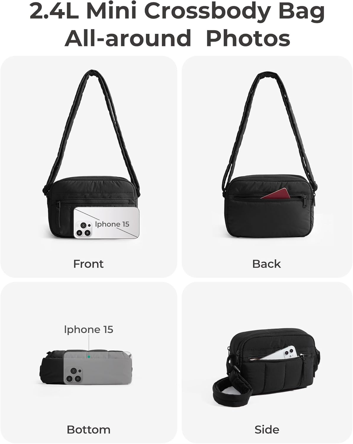 Cross Body Purse, Mini Crossbody Bags for Women Travel Purse, Puffy Shoulder Handbag Wallet with RFID Blocking Slots, Black-small - Image 8