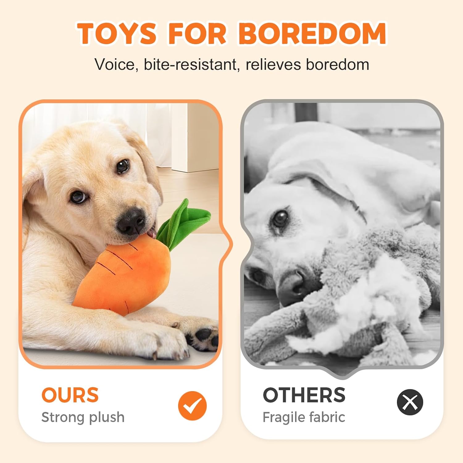 2026 New Dog Toys with Squeaker and Crinkle, Upgrade Indestructible Plush Dog Toy for Aggressive Chewers, Suitable for Large Medium Small Dogs (Radish A) - Image 4