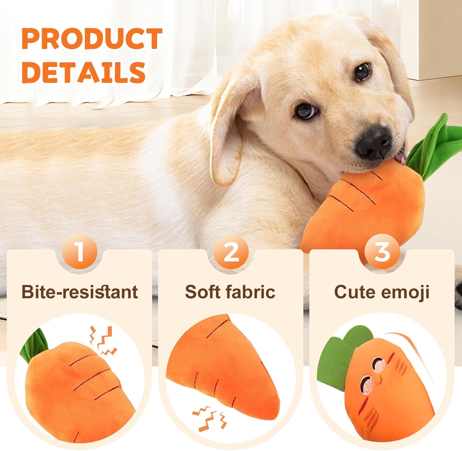 2026 New Dog Toys with Squeaker and Crinkle, Upgrade Indestructible Plush Dog Toy for Aggressive Chewers, Suitable for Large Medium Small Dogs (Radish A) - Image 5
