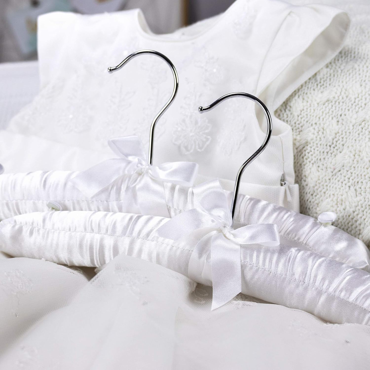 HANGERWORLD Pack of 3 Small Kids Satin Padded Hangers - 11.8inch Soft White Infant, Toddler and Baby Hangers for Nursery Closet - Image 6