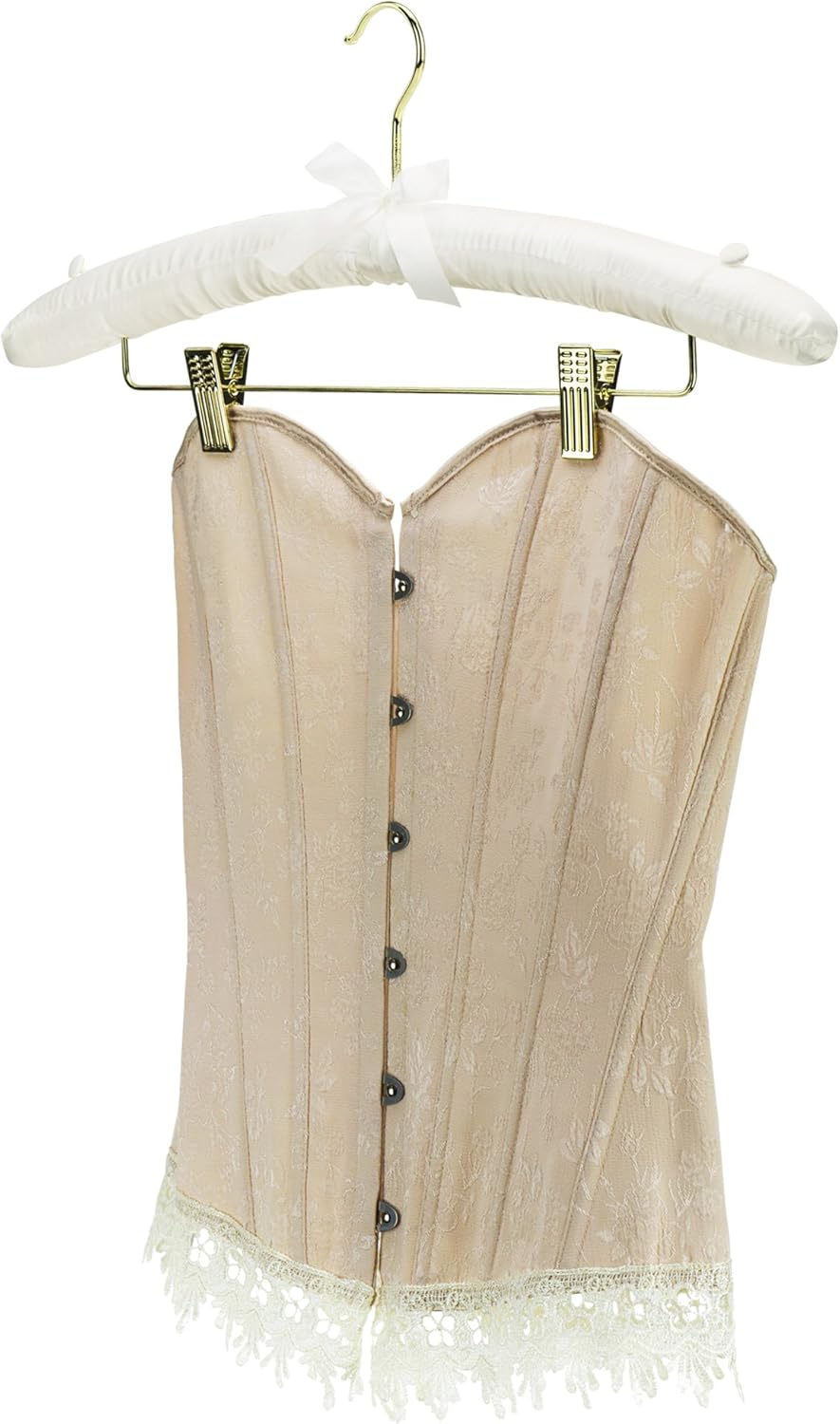 HANGERWORLD Pack of 5 Ivory Satin Padded Hangers with Clips for Skirts, Pants & Sweaters with Non-Slip Buttons, Pretty Hanger for Women Clothing - 17 Inch - Image 8