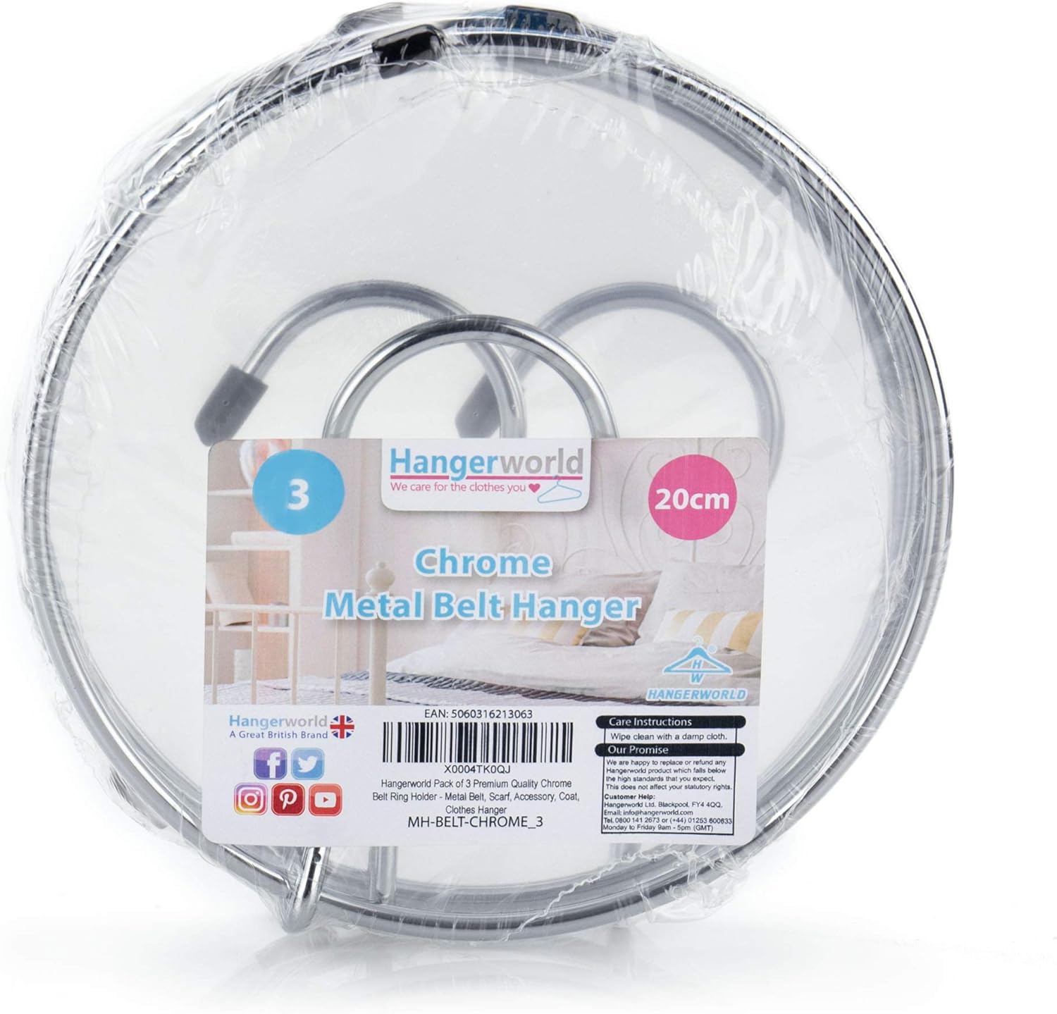 HANGERWORLD Pack of 3 Pack Belt Organizer for Closet Rack Chrome Ring Hanger for Belts Ties Scarves and Accessory Storage - Image 7
