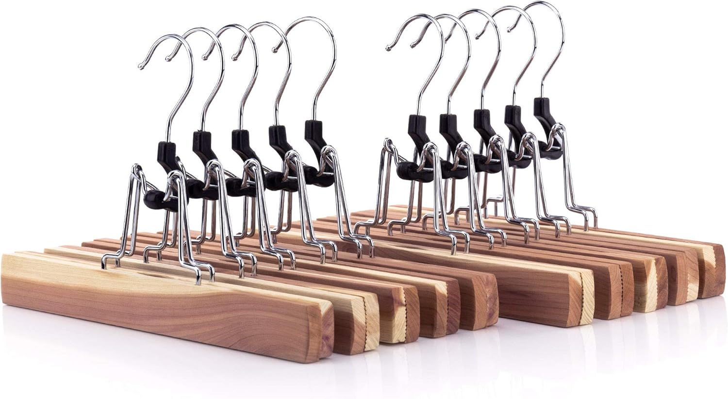 HANGERWORLD Pack of 10 Skirt and Pants Hangers with Clamp Clips, 10.6inch American Cedar Wood Hanger - Image 1