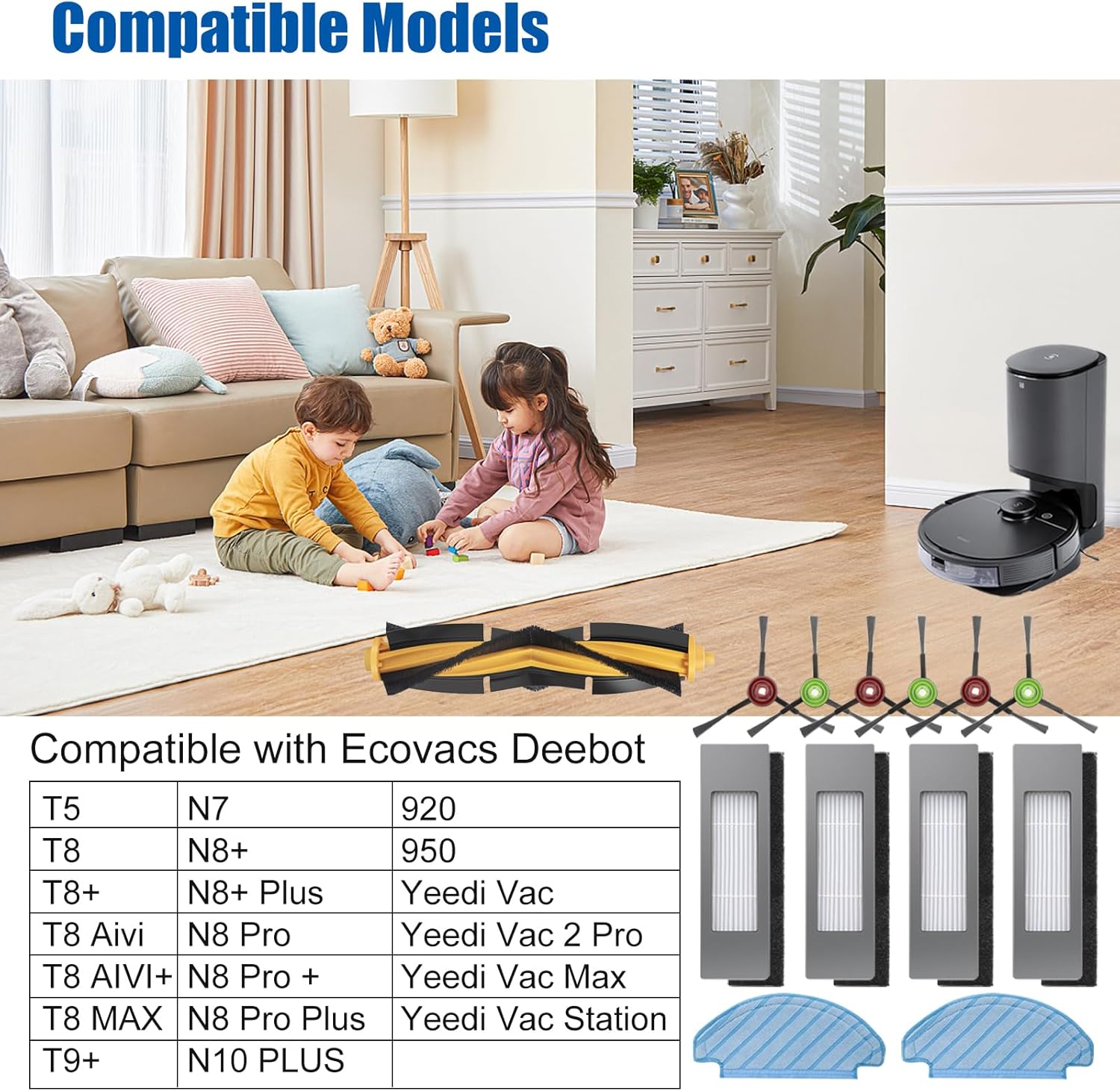 Replacement Parts Kits for ECOVACS Deebot Ozmo T8 T8+ T8 Aivi T8 AIVI+ T8 MAX T9+ T5 N8+ / N8+ Plus N8 Pro N8 Pro + / N8 Pro+ Plus N10 Plus N7 OZMO 920 950 for Yeedi Vac 2 Pro Vac Max Vac Station - Image 2