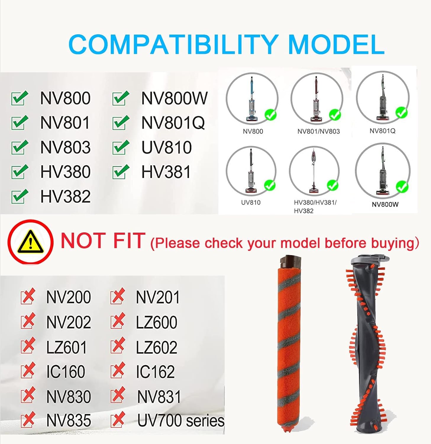 Brush Roll Replacement for Shark DuoClean NV800, NV800W, NV801, NV803, HV380, HV380C, HV380W, HV381, HV381C, HV382, HV382BRN, HV383, HV384Q Vacuum Cleaner Roller Brush - Image 2