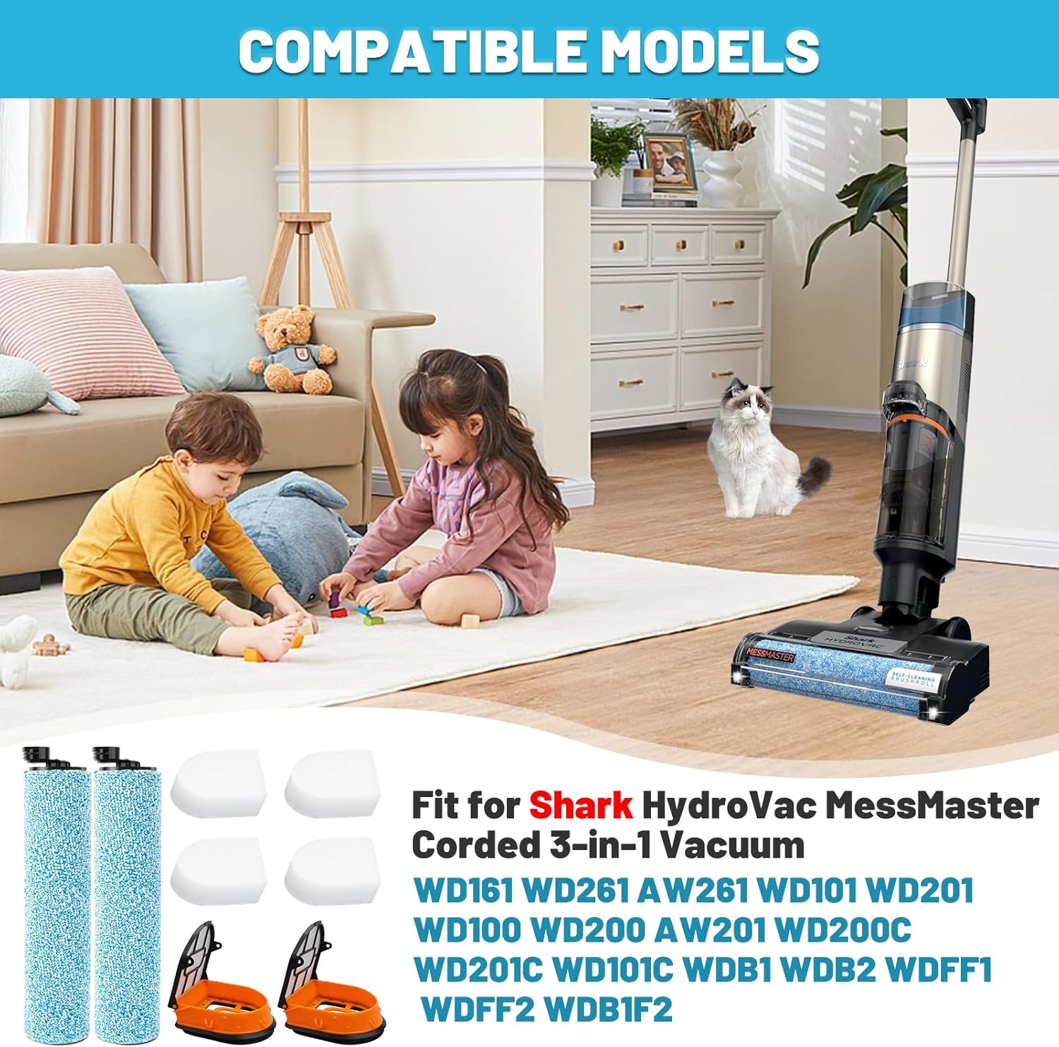WD161 Brush Roller and Filter for Shark HydroVac Vacuum Cleaner compatible with Shark WD161 WD261 AW261 and WD101 WD201 WD100 WD200 AW201 WD200C WD201C WD101C WDB1, WDB2, WDFF1, WDFF2, WDB1F2 Vacuums - Image 2
