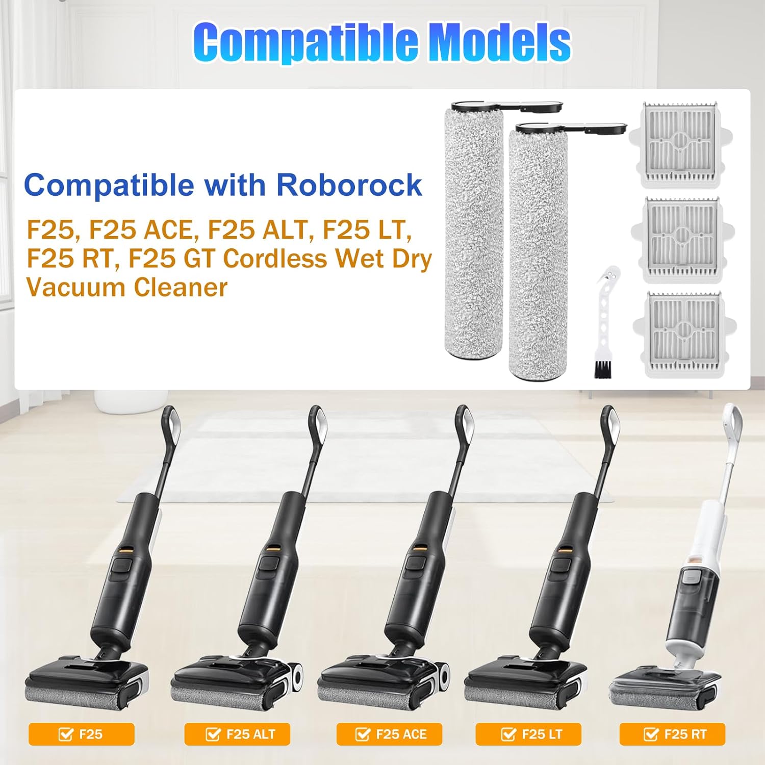 F25 Series Roller Brushes and HEPA Filters Compatible with Roborock F25, F25 ACE, F25 ALT, F25 LT, F25 RT, F25 GT Wet Dry Vacuum Cleaner-6 Pack - Image 2