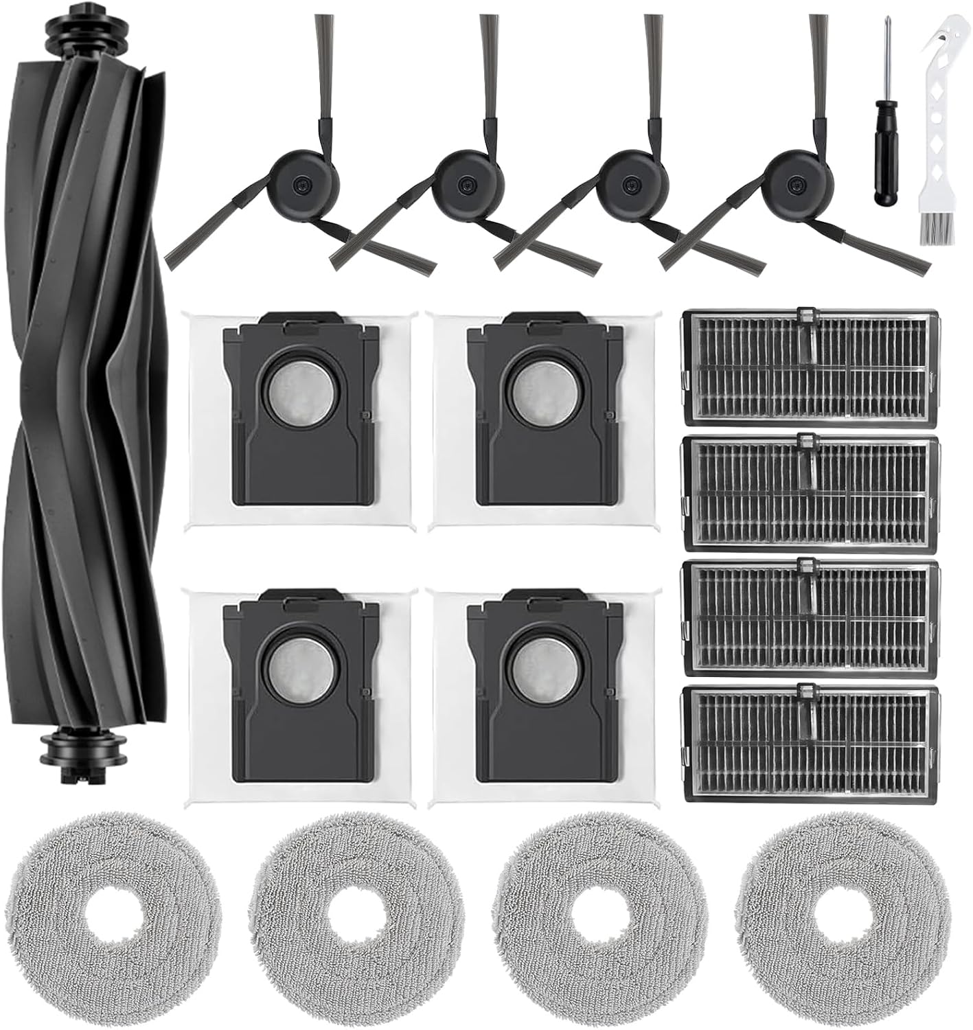 X40 Ultra Accessories Kit for Dreame L40 Ultra,X40 Master& MOVA P10/P50 Pro Ultra Replacement Parts-1 Roller Brushes,4 Mop Pads,4 Dust Bags,4 Filters,4 Side Brushes,1 Clean Tools,1 Screwdriver -19Pack - Image 1