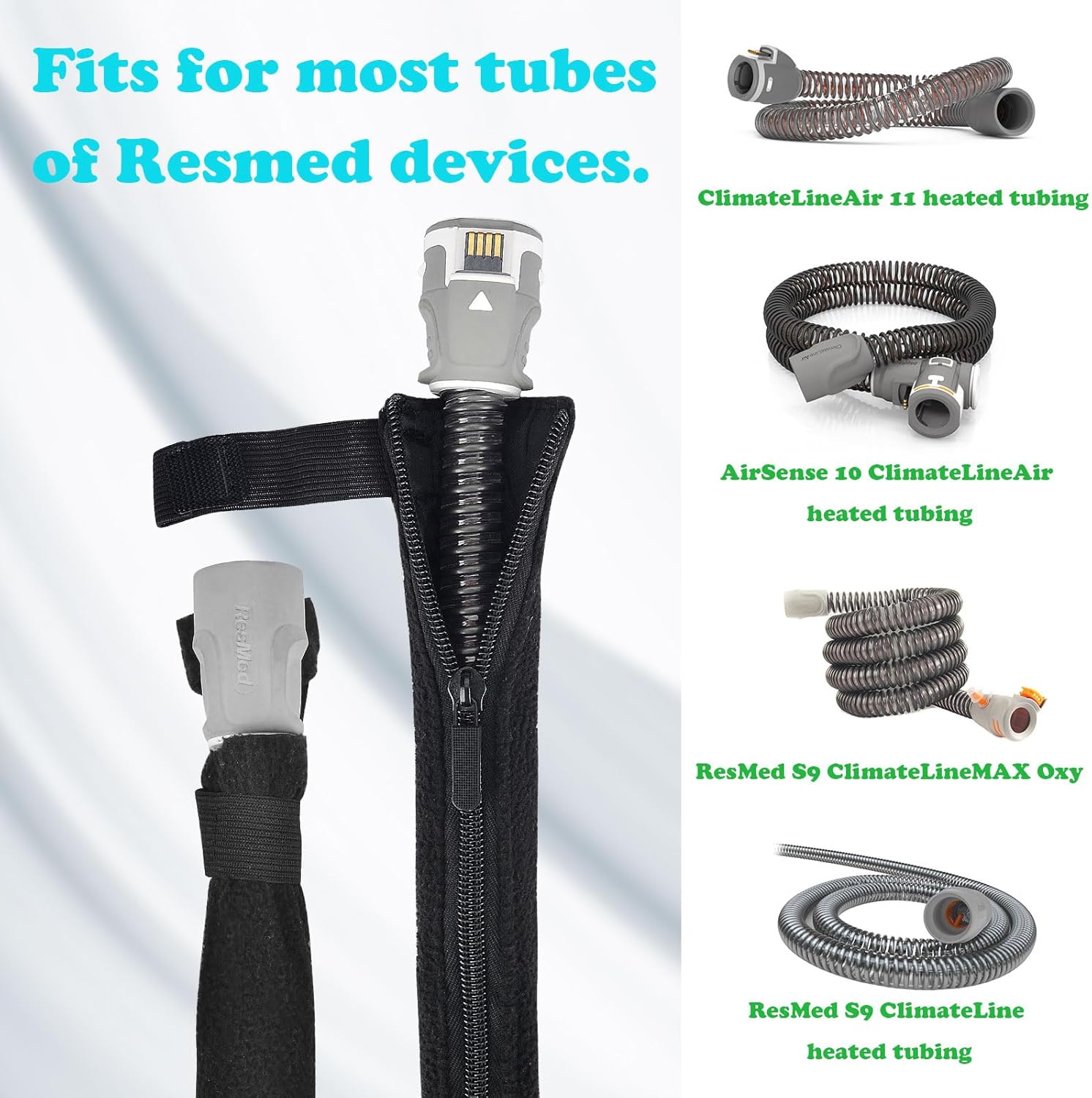 iGuerburn 6ft 4in CPAP Hose Cover for ResMed Airsense 11 & 10 ClimateLineAir Heated Tubing, Full-Length Zipper CPAP Tube Cover Sleeve Reduces Condensation & Noise, Cat Proof - Image 2