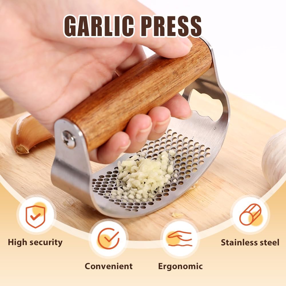 Stainless Steel Garlic Presser, Upgraded Garlic Press Rocker with Peeler and Cleaning Brush, Ergonomic Handle for Cooking Enthusiasts (1 pcs) - Image 2