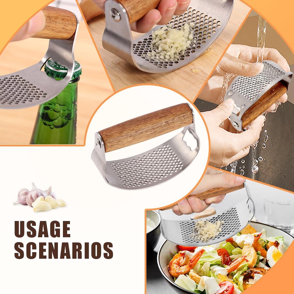 Stainless Steel Garlic Presser, Upgraded Garlic Press Rocker with Peeler and Cleaning Brush, Ergonomic Handle for Cooking Enthusiasts (1 pcs) - Image 6
