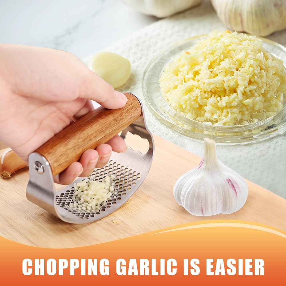 Stainless Steel Garlic Presser, Upgraded Garlic Press Rocker with Peeler and Cleaning Brush, Ergonomic Handle for Cooking Enthusiasts (1 pcs) - Image 7