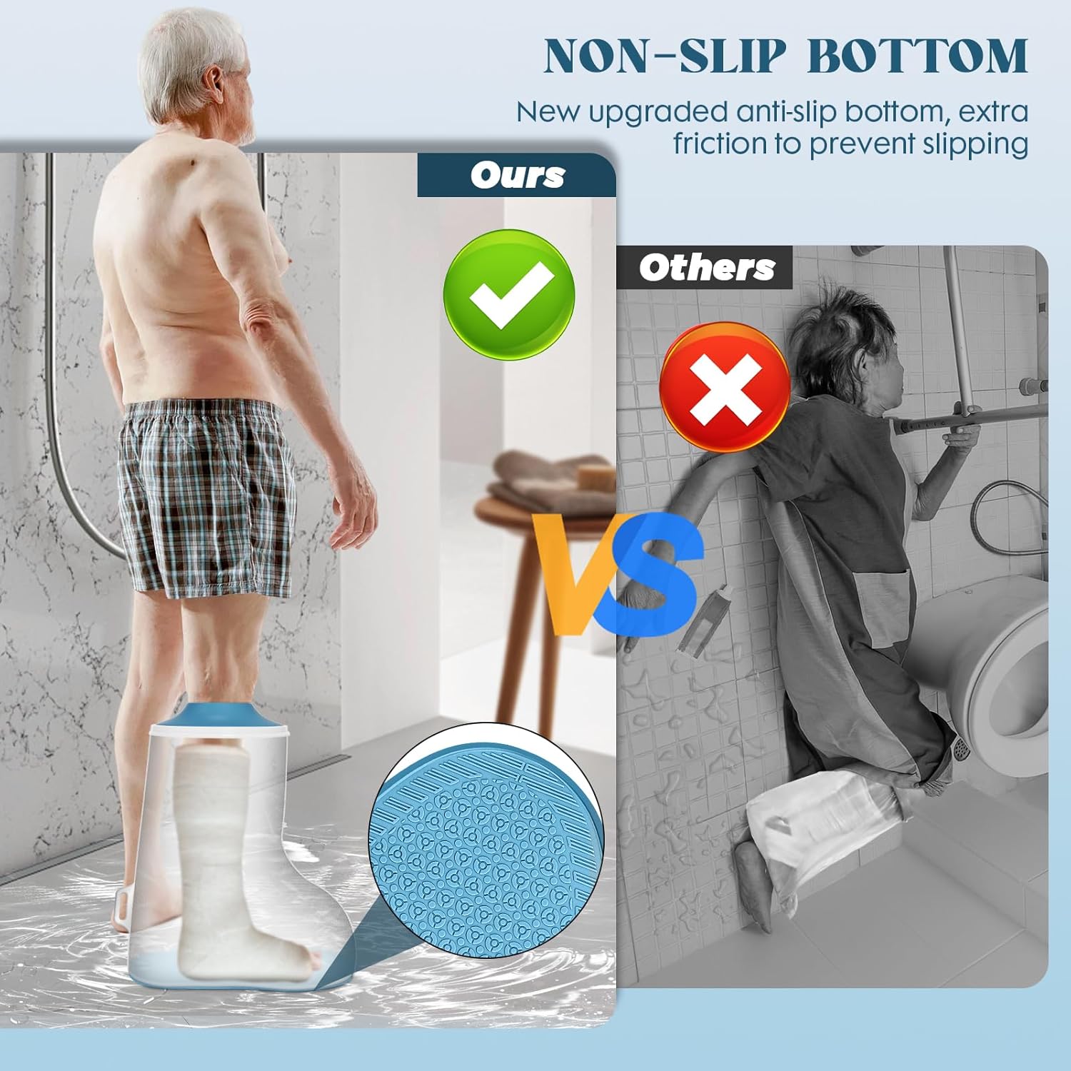 Waterproof Extra Wide Cast Covers for Shower Leg, Extra Large Foot Cast Protector with Non-Slip Bottom, Reable Leg Cast Cover for Pl Size Adults Large Casts Surgery Shower Boots - Image 2