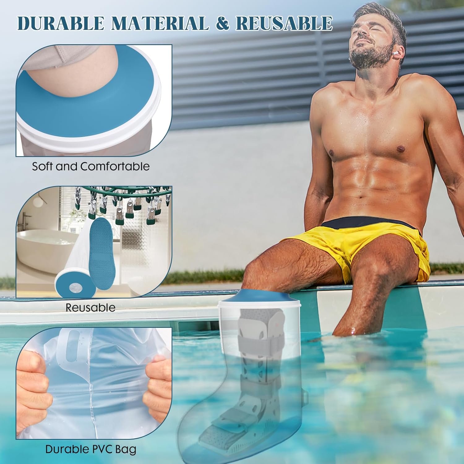 Waterproof Extra Wide Cast Covers for Shower Leg, Extra Large Foot Cast Protector with Non-Slip Bottom, Reable Leg Cast Cover for Pl Size Adults Large Casts Surgery Shower Boots - Image 4