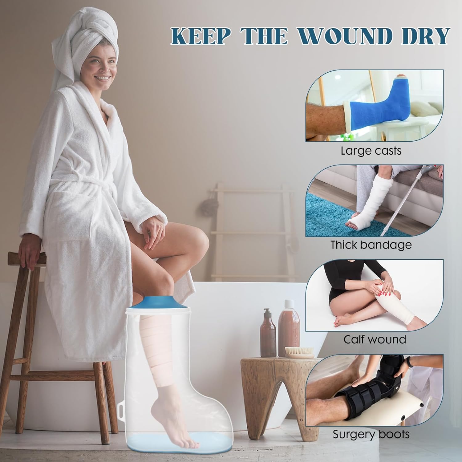 Waterproof Extra Wide Cast Covers for Shower Leg, Extra Large Foot Cast Protector with Non-Slip Bottom, Reable Leg Cast Cover for Pl Size Adults Large Casts Surgery Shower Boots - Image 7