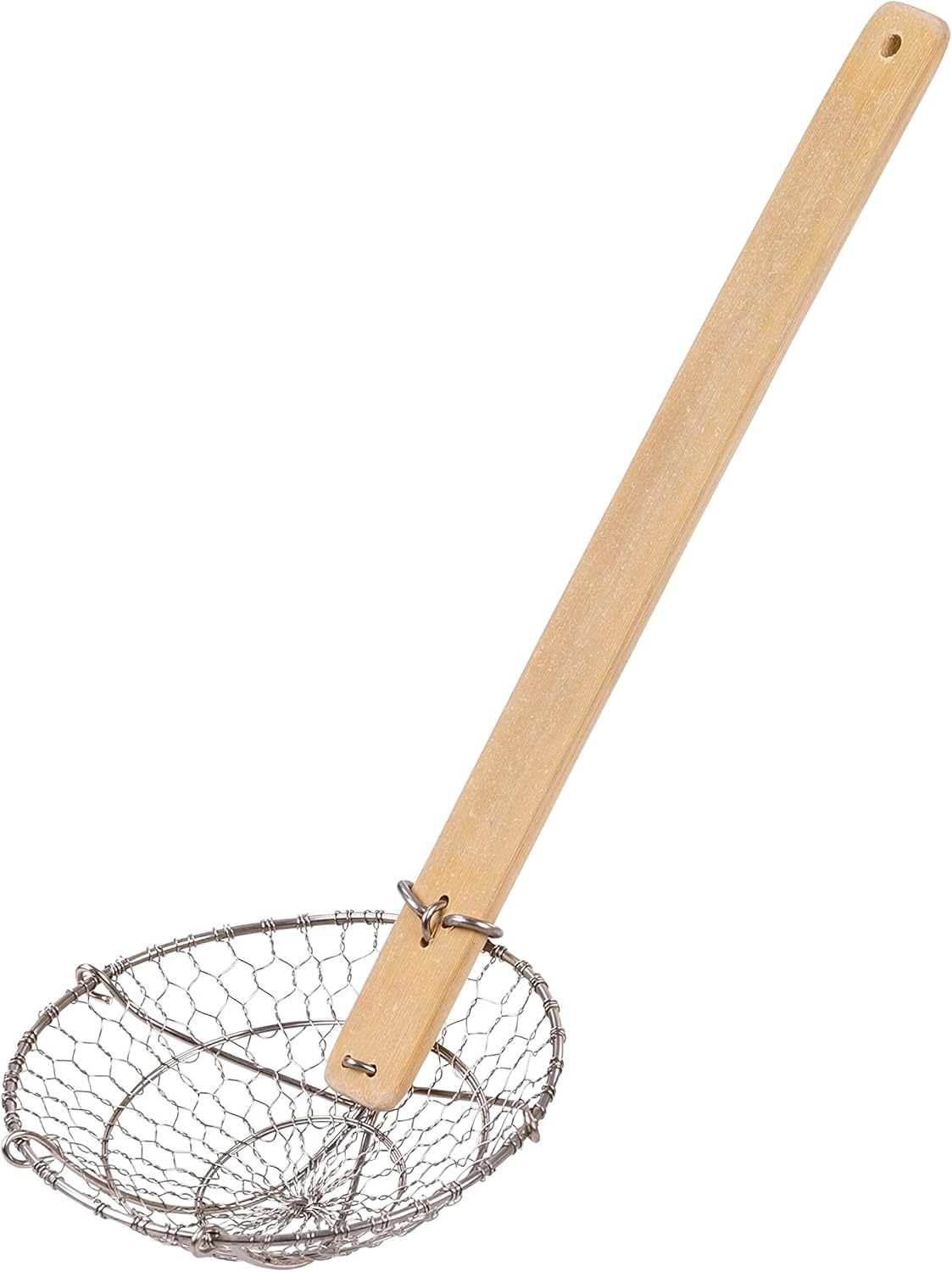 Kitchen Spider Strainer Stainless Steel 5-Inch Wire Basket with Heat-Resistant Bamboo Handle - Image 1
