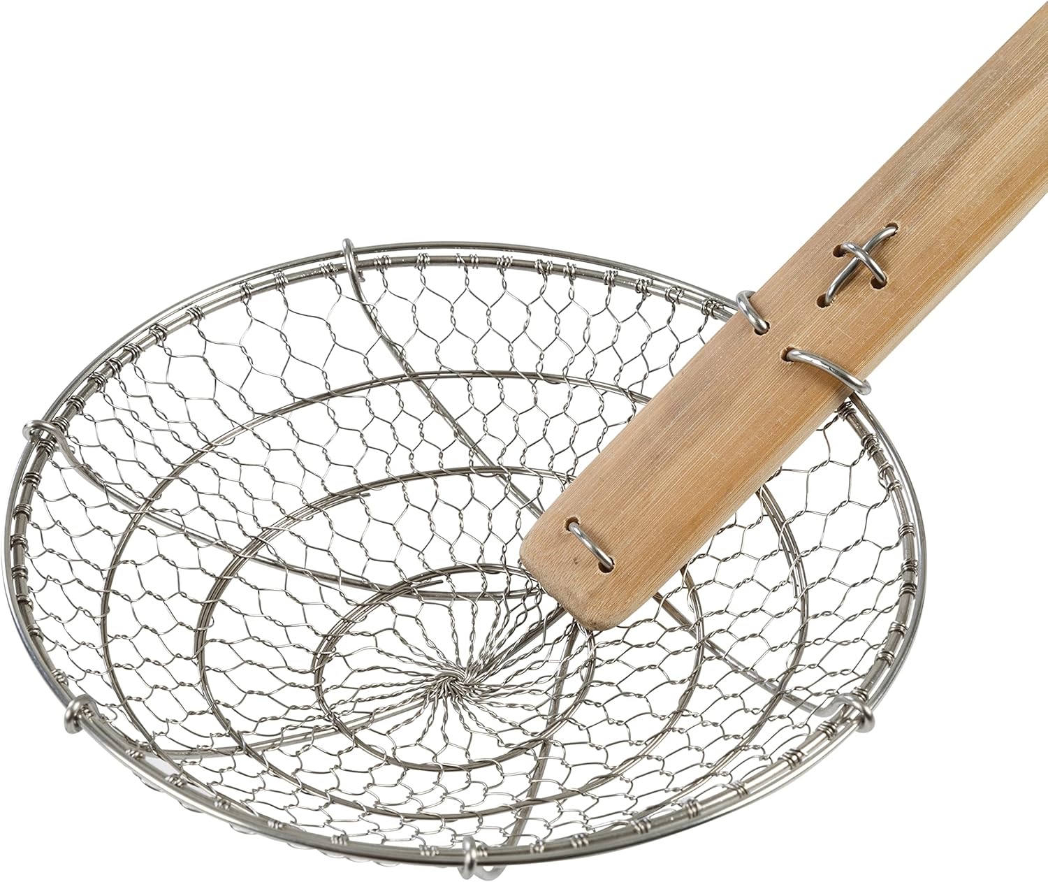 Kitchen Spider Strainer Stainless Steel 5-Inch Wire Basket with Heat-Resistant Bamboo Handle - Image 3