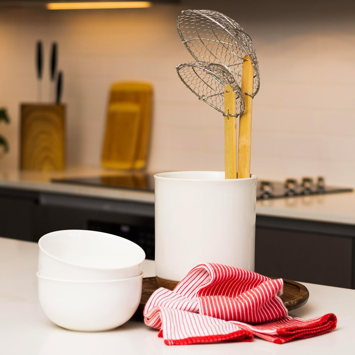 Kitchen Spider Strainer Stainless Steel 5-Inch Wire Basket with Heat-Resistant Bamboo Handle - Image 5