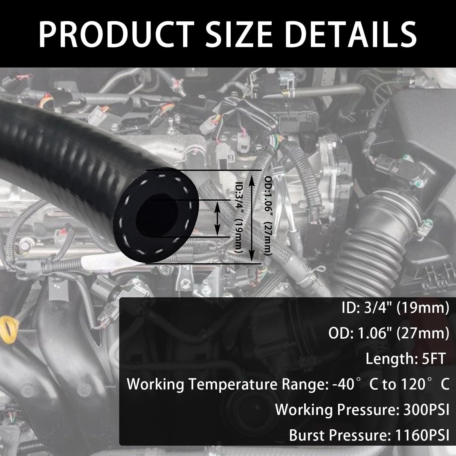 3/4 Inch(19mm) ID Fuel Line Hose Ph Lock NBR Rubber Hose Line 300PSI for Automotive Engines Systems (5FT) - Image 2