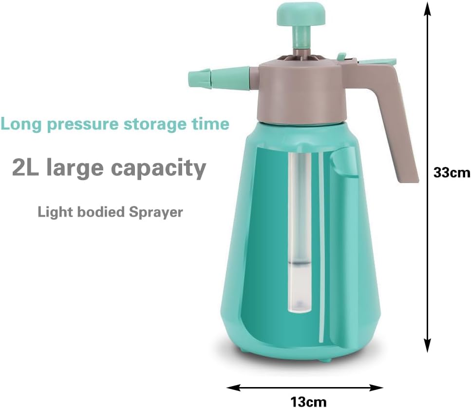 Garden Pump Sprayer, 68 oz/0.5 Gallon Hand Held Pressure Sprayer with Safety Valve ＆ Adjtable Nozzle, Large Capacity Bottle Water Weed Flower Plant Lawn Home Washing Spray 2L (Turquoise) - Image 2