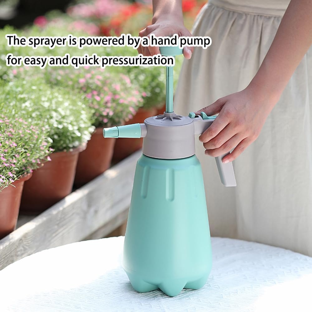 Garden Pump Sprayer, 68 oz/0.5 Gallon Hand Held Pressure Sprayer with Safety Valve ＆ Adjtable Nozzle, Large Capacity Bottle Water Weed Flower Plant Lawn Home Washing Spray 2L (Turquoise) - Image 3