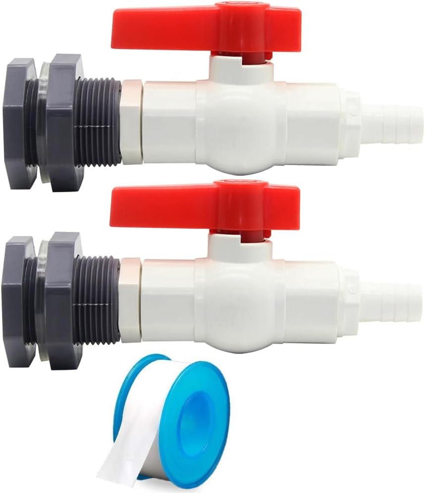 Rain Barrel Spigot PVC Bulkhead Fitting with Ball Valve and 5/8